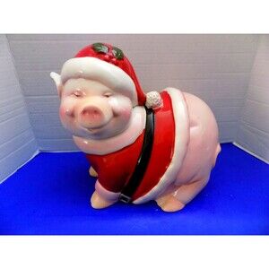 Christmas Santa Pig Cookie Jar Farm Figurine Holiday Time